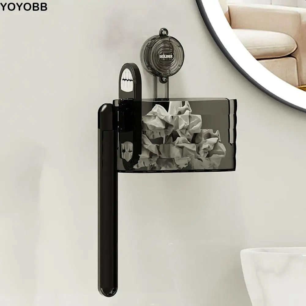 

Plastic Suction Cup Face Towel Organizer Wall-Mounted Removable Washcloth Storage Box Space Saving with Handheld Mop