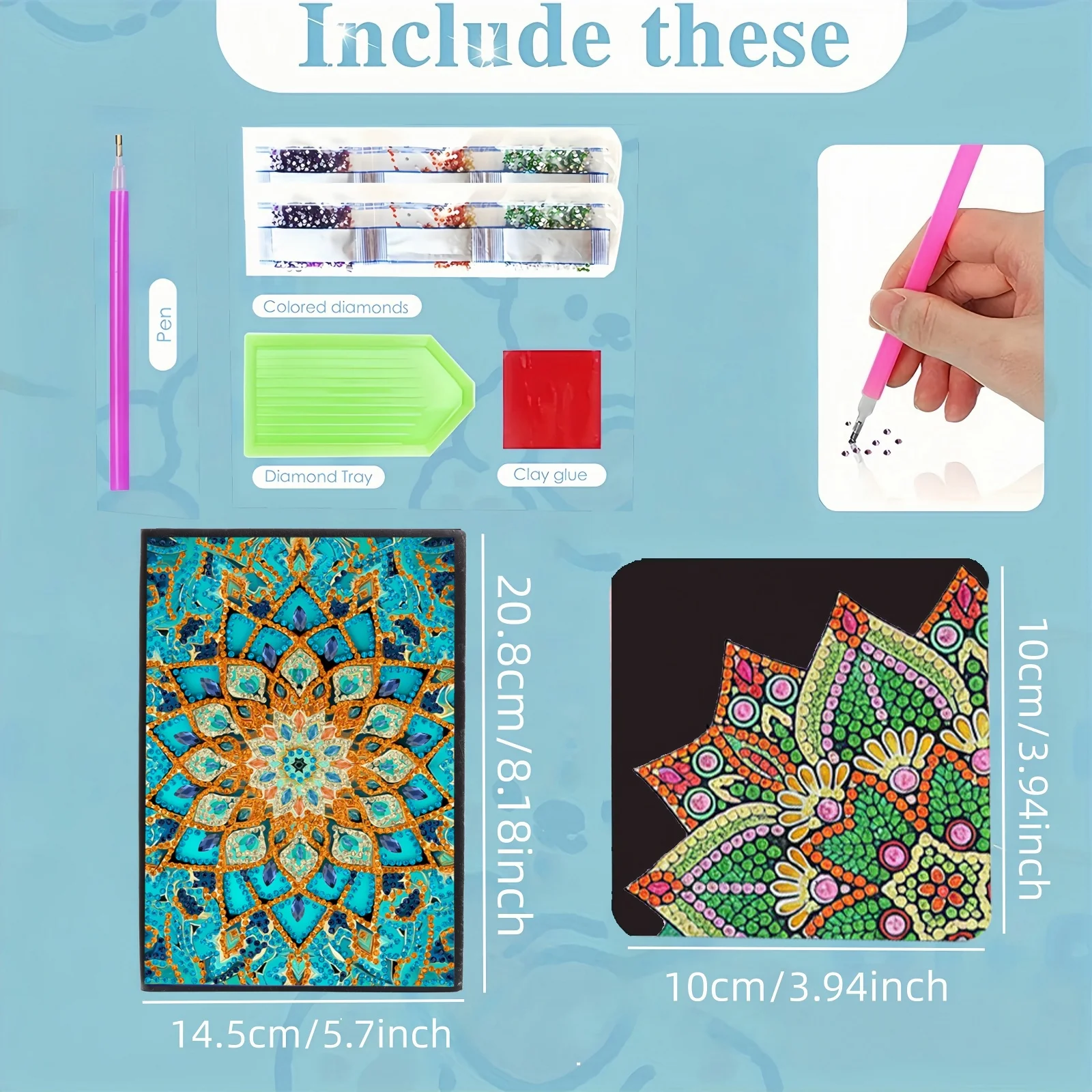 2pc, 1 Diamond Painting Notebook +1 Bookmark, Mandala Pattern, PU leather, Suitable for learning office art Painting