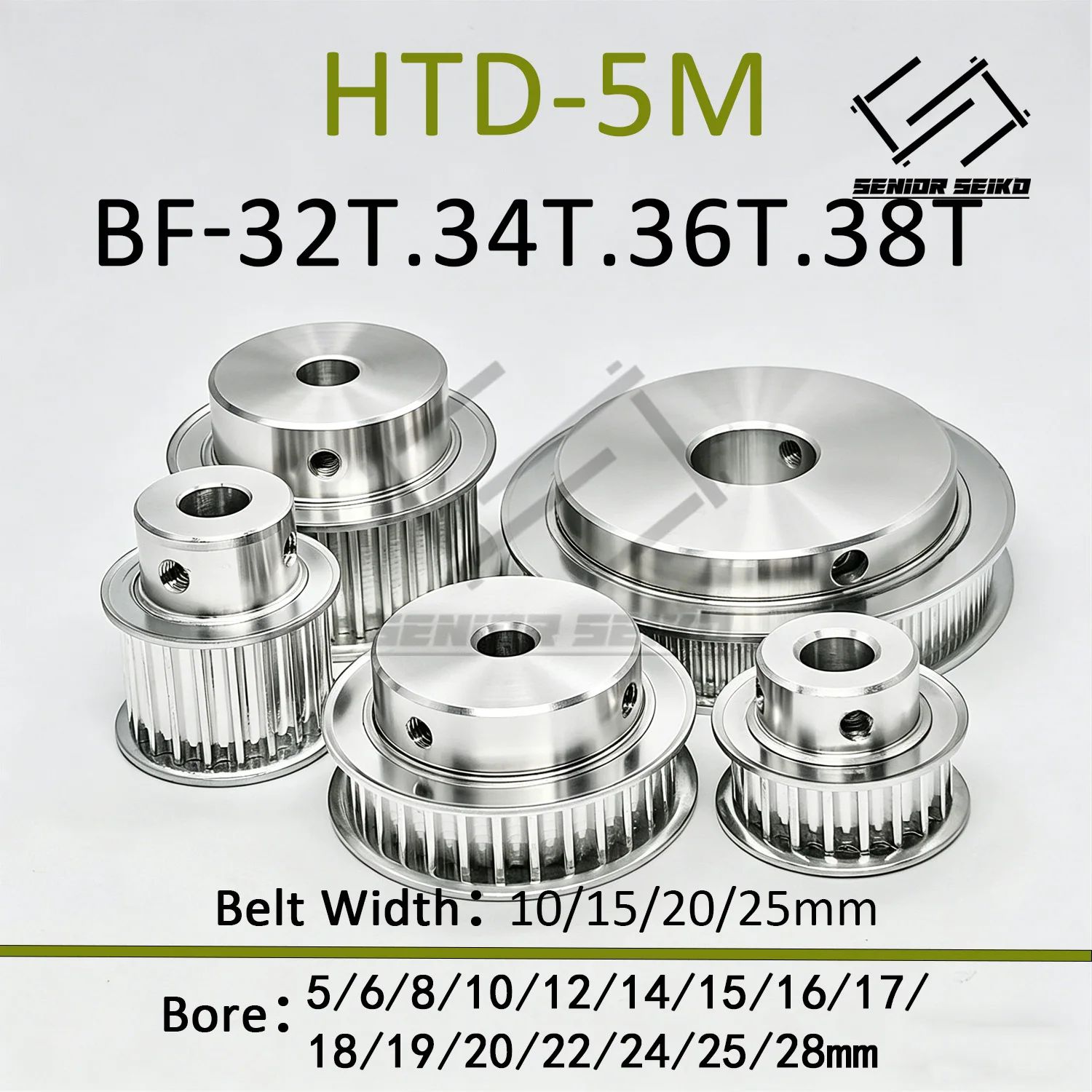 

Зубчатый шкив HTD5M 32T, 34T, 36T, 38T, ширина ремня 10/15/20/25 мм, диаметр отверстия 5-28 мм, синхронный шкив 5M, шаг ремня 5 мм