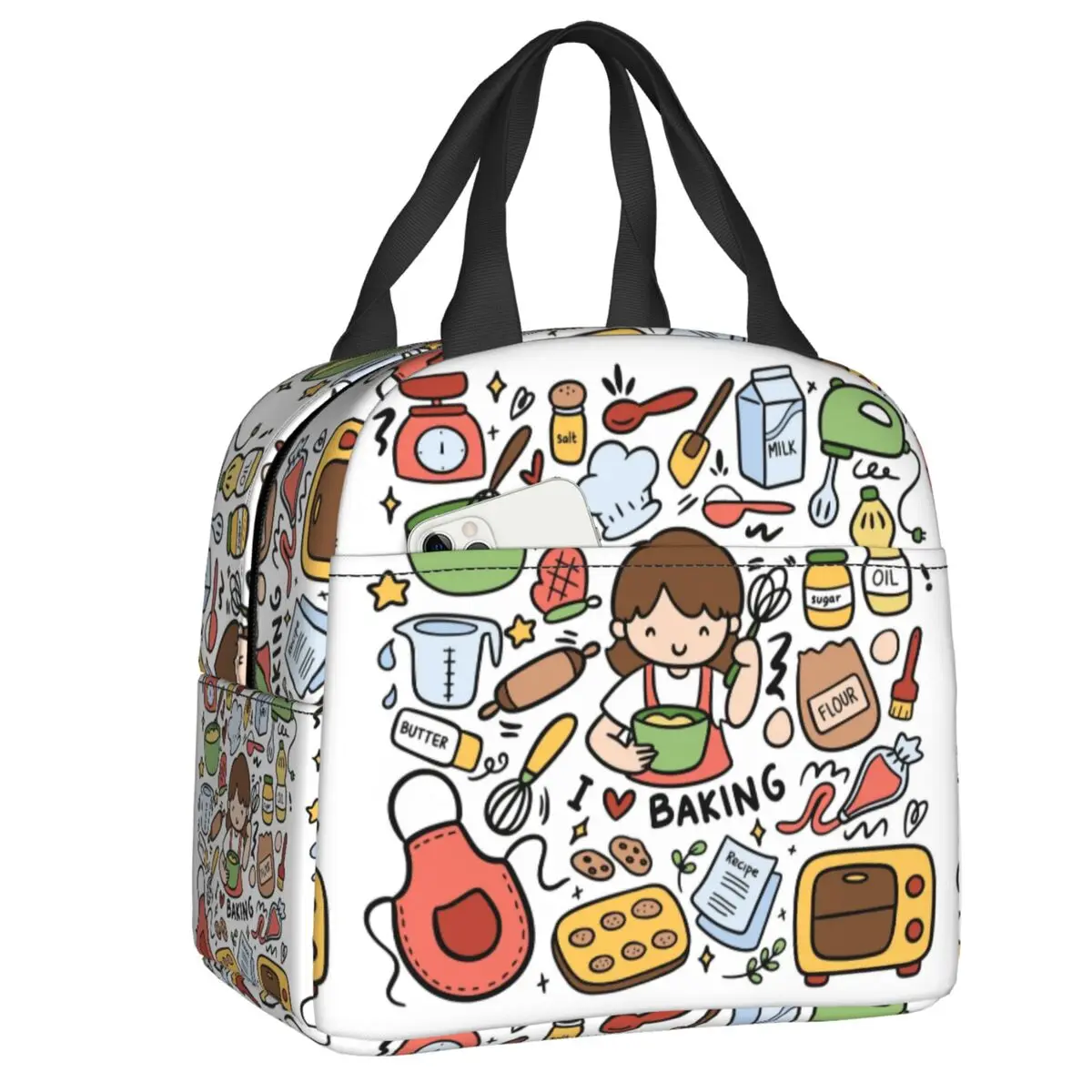 Custom Cartoon Kid Baking Pizza Thermal Insulated Lunch Bags Resuable Lunch Tote for School Outdoor Multifunction Food Bento Box