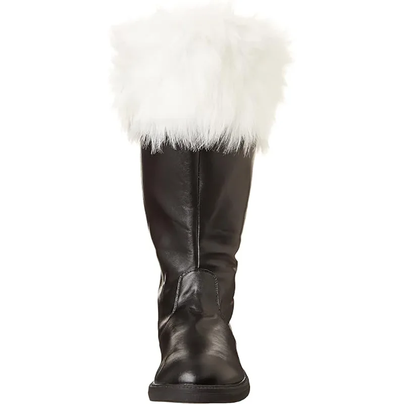 Weihnachtsmann-Kostümstiefel, weiße Plüschmanschette, Lederstiefel, rot-schwarz, für Weihnachtsfeier, Halloween, Feiertagsveranstaltungen, Kostüm-Schuhe – Detail 4