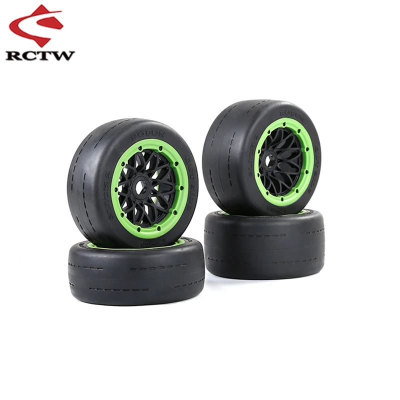 Front Rear Super Grip Road Wheel Slick Tire Racing Slick Tyre Kit for 1/5 Hpi Rofun Rovan Km Baja 5b Ss Buggy Truck Upgrade Part