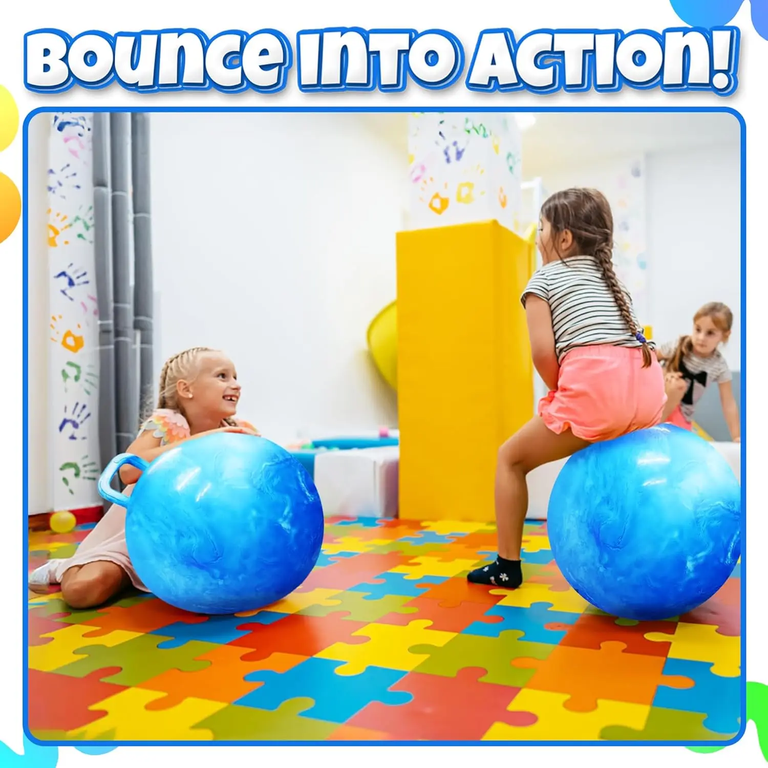 Balle rebondissante à trémie avec poignée, balle gonflable de 21 pouces, balles rebondissantes, jouets de saut, balle sautante pour garçons et filles