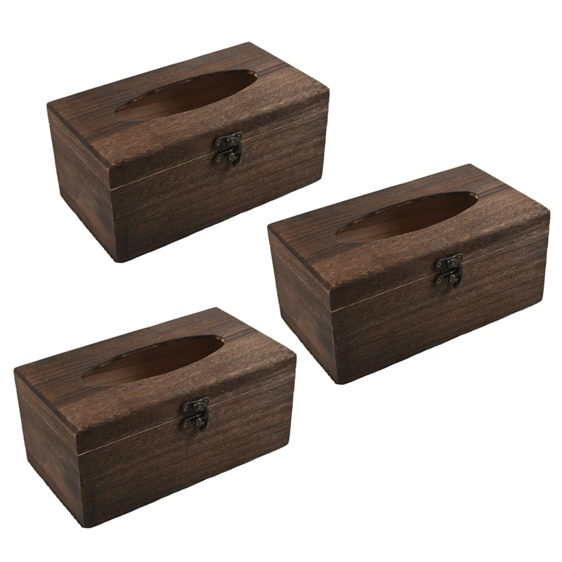 3PC Useful Wooden Retro Tissue Box Cover Paper Napkin Holder Case Home Car Decor