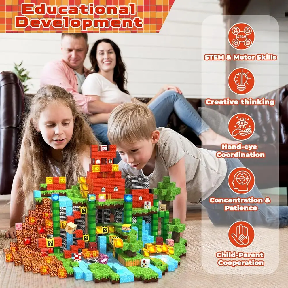 Light-Up Magnetic Building Blocks - Educational STEM Toy for Kids 3-10 Years, Perfect for Christmas and Birthday Gifts