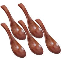 5Pcs Japanese Style Wooden Rice Spoon Long Handle Ramen Soup Spoon Kitchen Utensil for Serving Cooking Eating Food