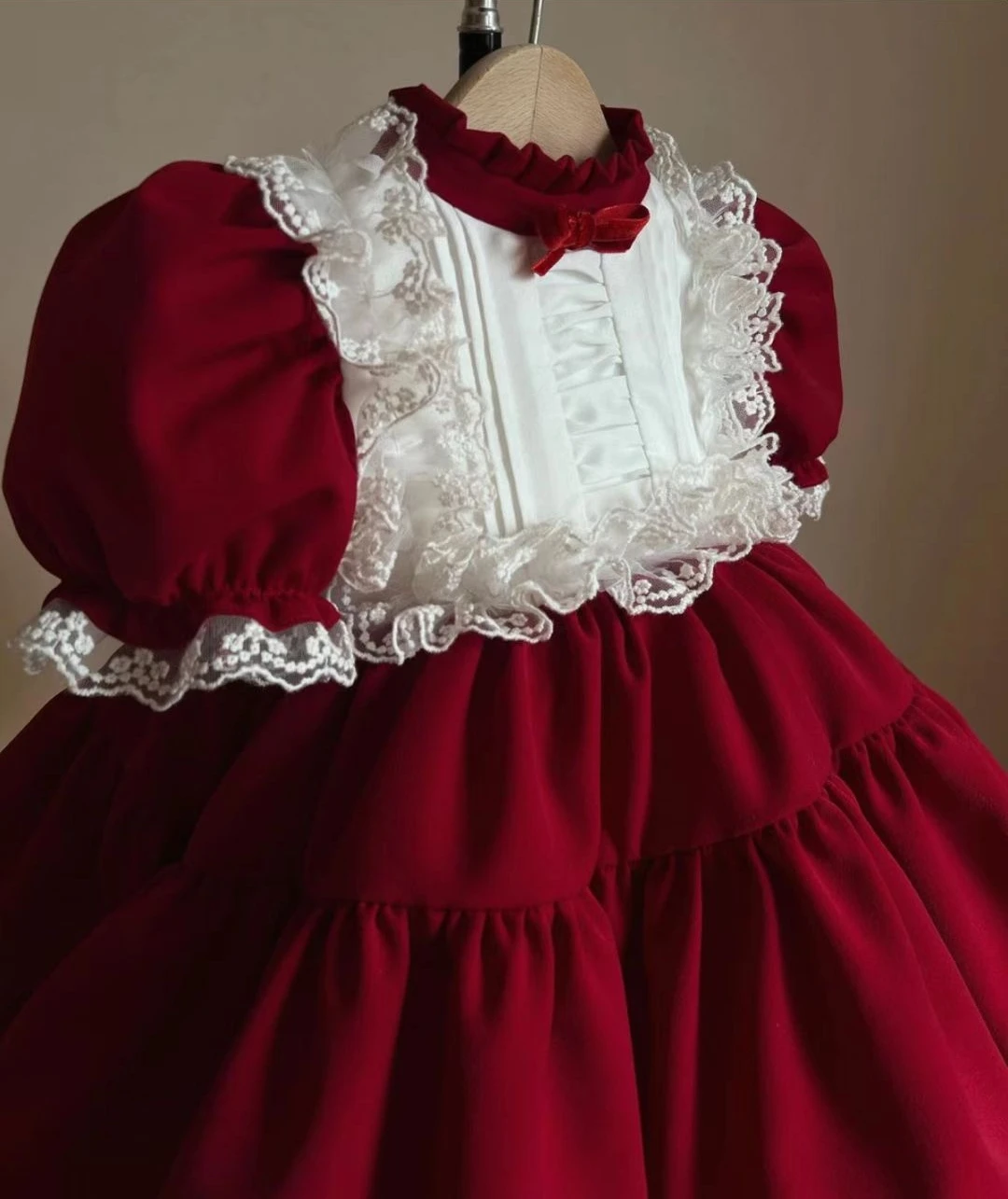 Baby Girl Autumn Winter White Lace Vintage Spanish Turkish Princess Ball Gown Red Dress for Eid Causal Birthday Christmas B488