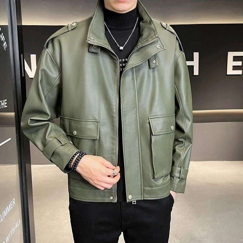 

Men's Winter 2025 Korean Design PU Leather Jacket Lightweight Warmth Casual Layering Jacket​