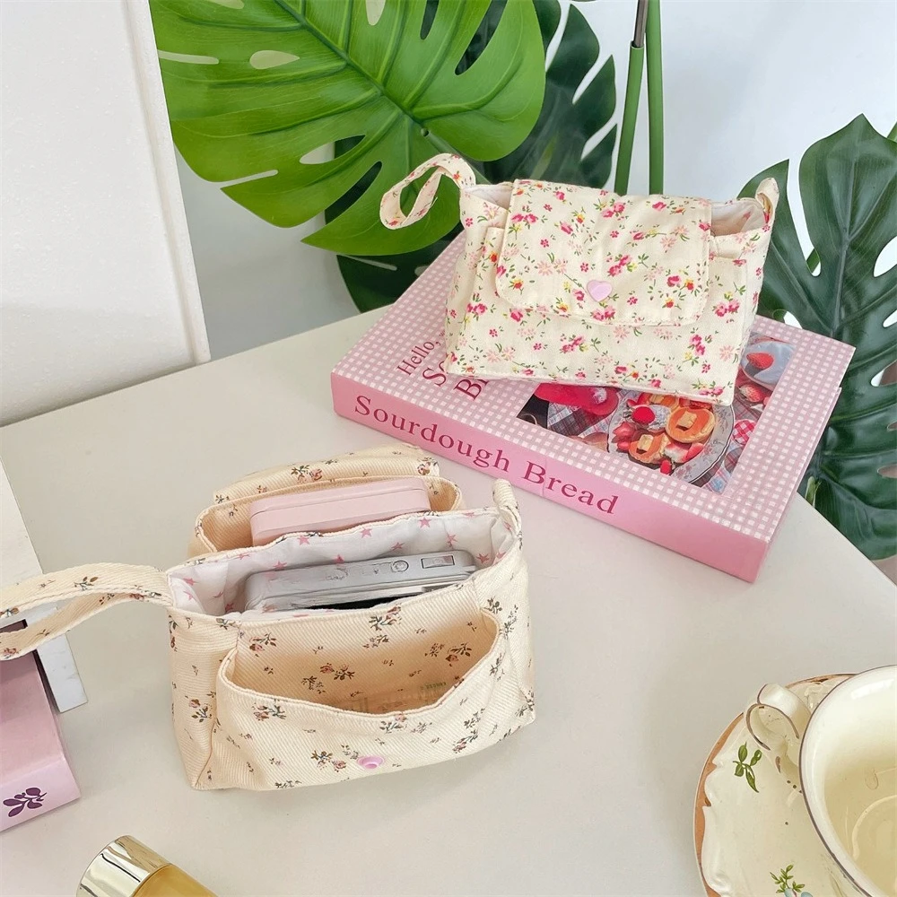 Multi Pockets Canvas Toiletry Bag for Women Travel Storage Makeup Bags Cute Flower Multi-layer Cosmetic Washing Organizer Bag - view 2