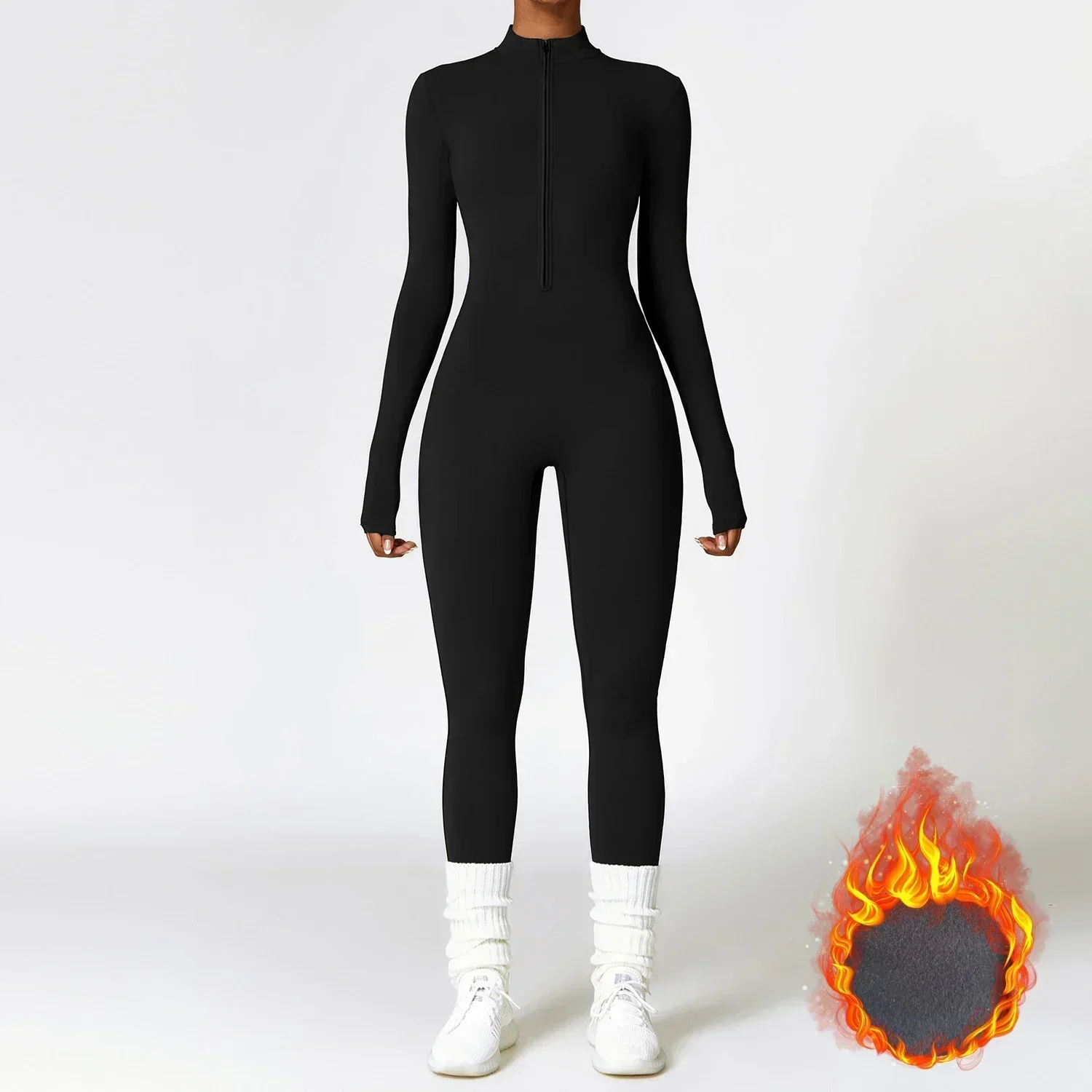 Autumn Winter Sporty Jumpsuit Women Sportswear Long Sleeve Zipper Warm Gym Fitness Overall Yoga Workout Clothes One Piece Outfit