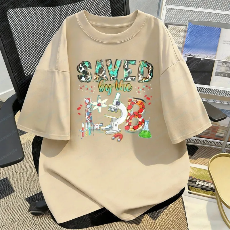 Saved By The Lab Science Theme Tee Summer Casual Science Lover Casual Cotton Tops Funny Trendy Fashion Print Women's T-Shirt