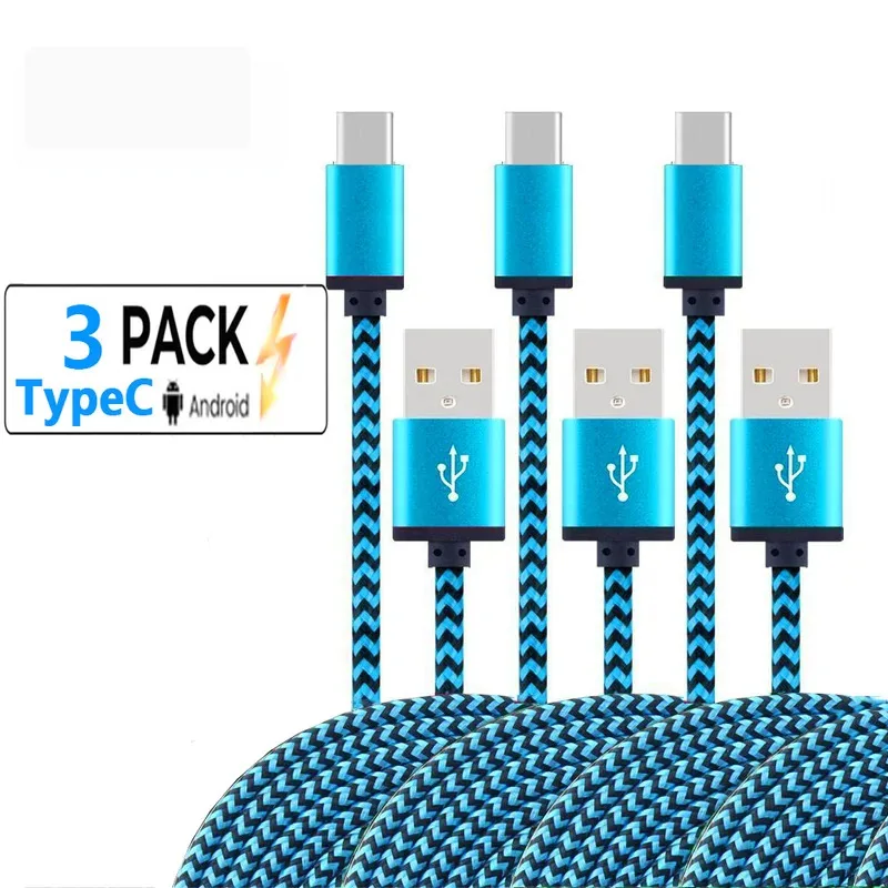 USB Type C Cable Date Sync 2.4A Fast Charging For Samsung Huawei Android Mobile Phone 1M 2M 3M Nylon Braided Wire Charger Cable