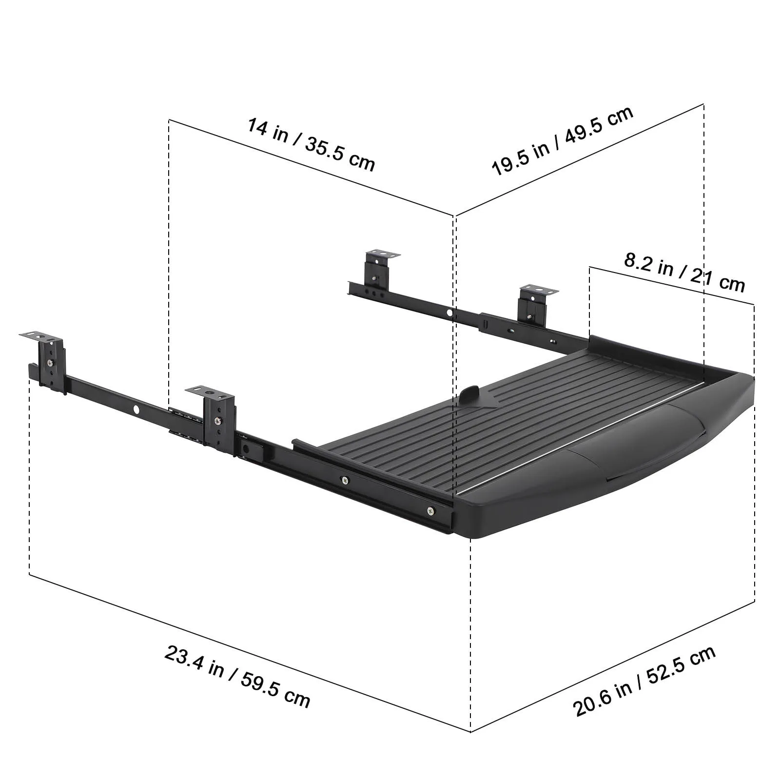Under Desk Keyboard Tray Storage Plate Wear Resistant Aluminum Alloy Keyboard Drawer Slide Out Desktop Organizer