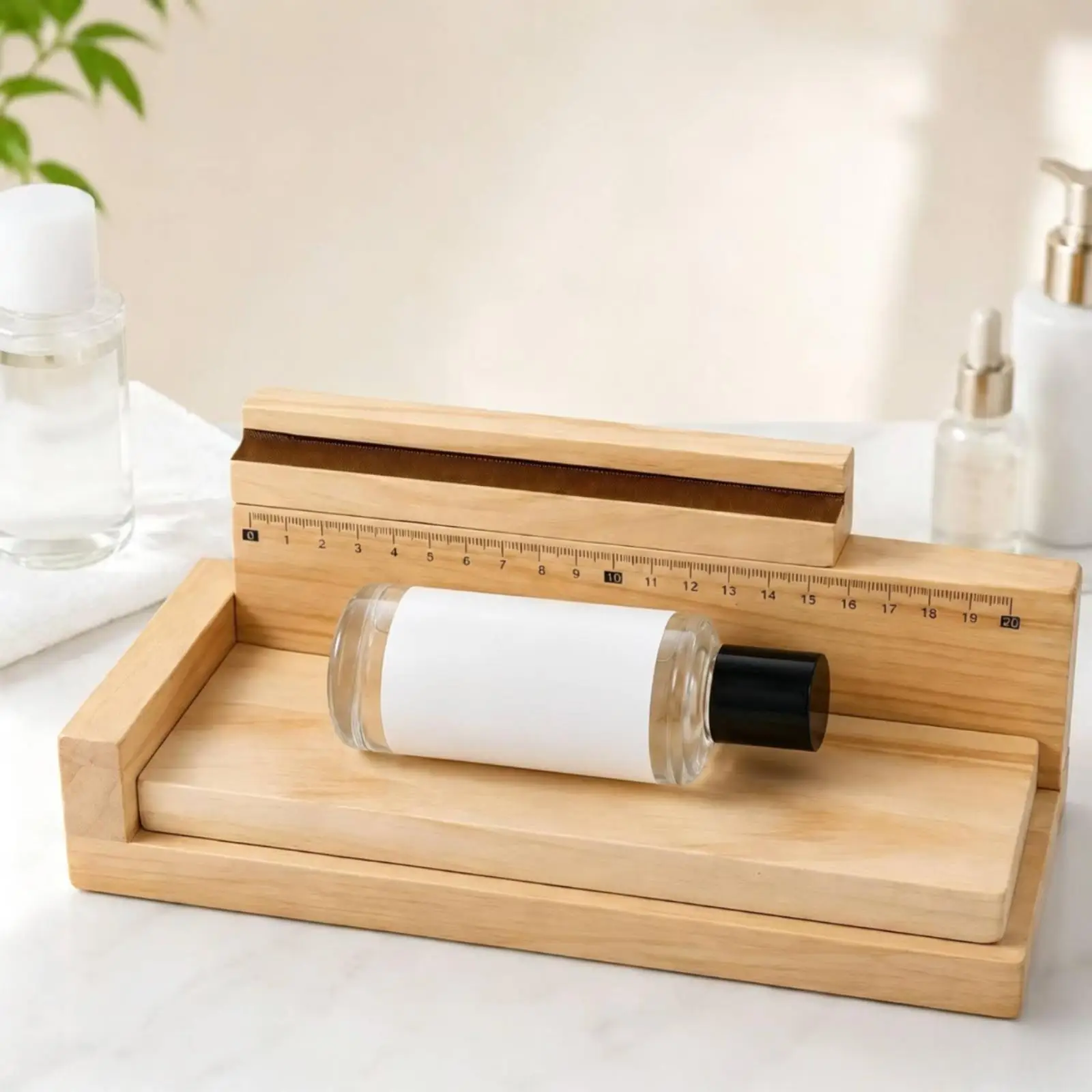 Precision Manual Labeling Device Solid Wood Base Adjustable Upper Guide for Bottles Jars Sticker Alignment Tool