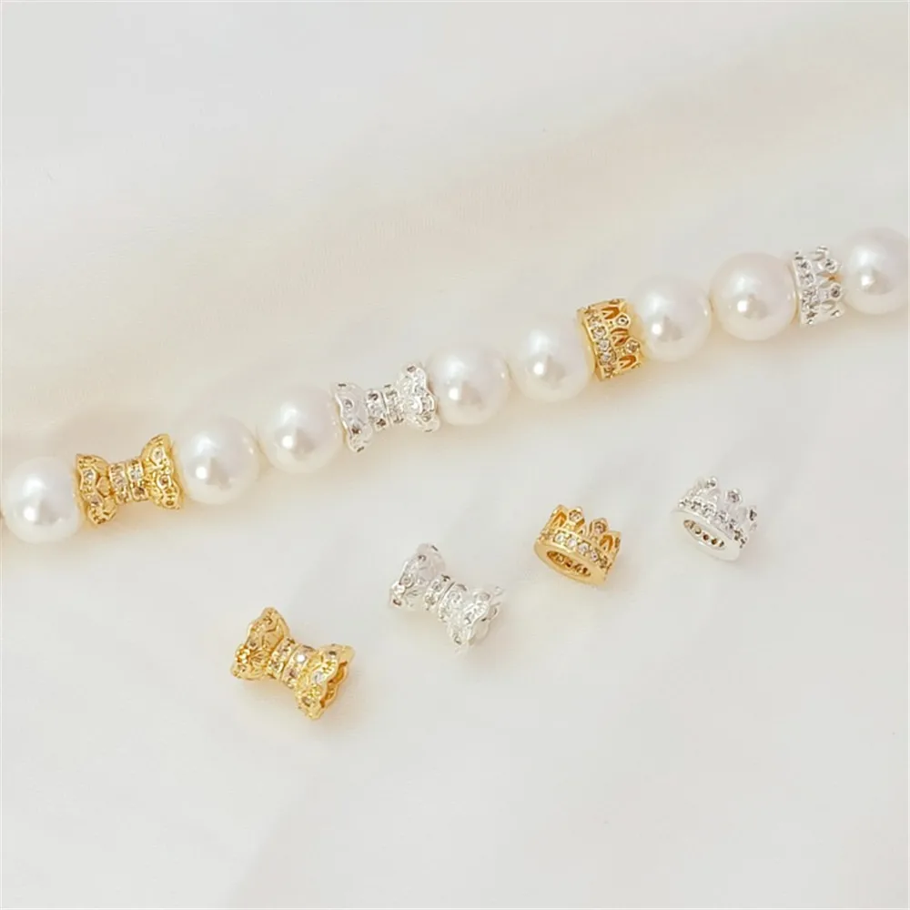 Silver 14K Gold Zirconium Crown Double-sided Small Waist Loose Beads DIY Handcrafted Bracelet Necklace Beading Accessories