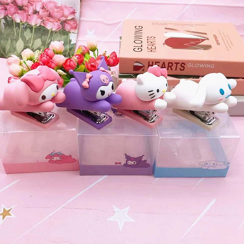 Sanrio Hello Kitty Stapler School Supplies Anime Cute Small Binding Machine Office Stationery Kawaii Office Desk Accessories