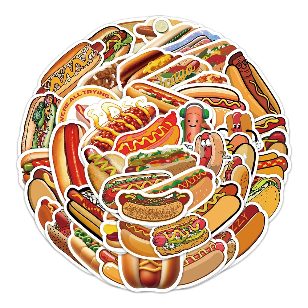 

10/50PCS Hot Dog Funny Meme Food Stickers Children's Toys Graffiti DIY Wardrobe Shoe Rack Diary Desk Phone Case Guitar Stickers