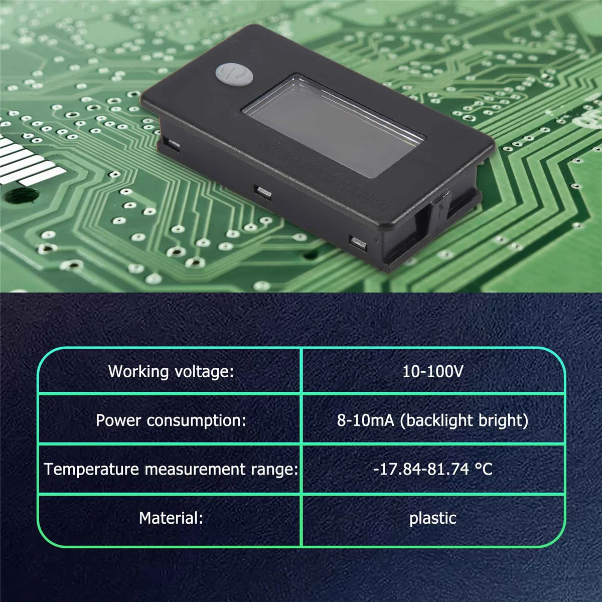 Battery Capacity Monitor,10-100V Battery Meter, 12V 24V 48V Percentage Voltage Fahrenheit Temperature Indicator Meter