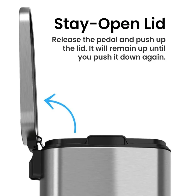 SoftStep 13.2 Gallon Step Kitchen Trash Can with Lid and Odor Filter, Stainless Steel 50 Liter Trashcan for Home Offi