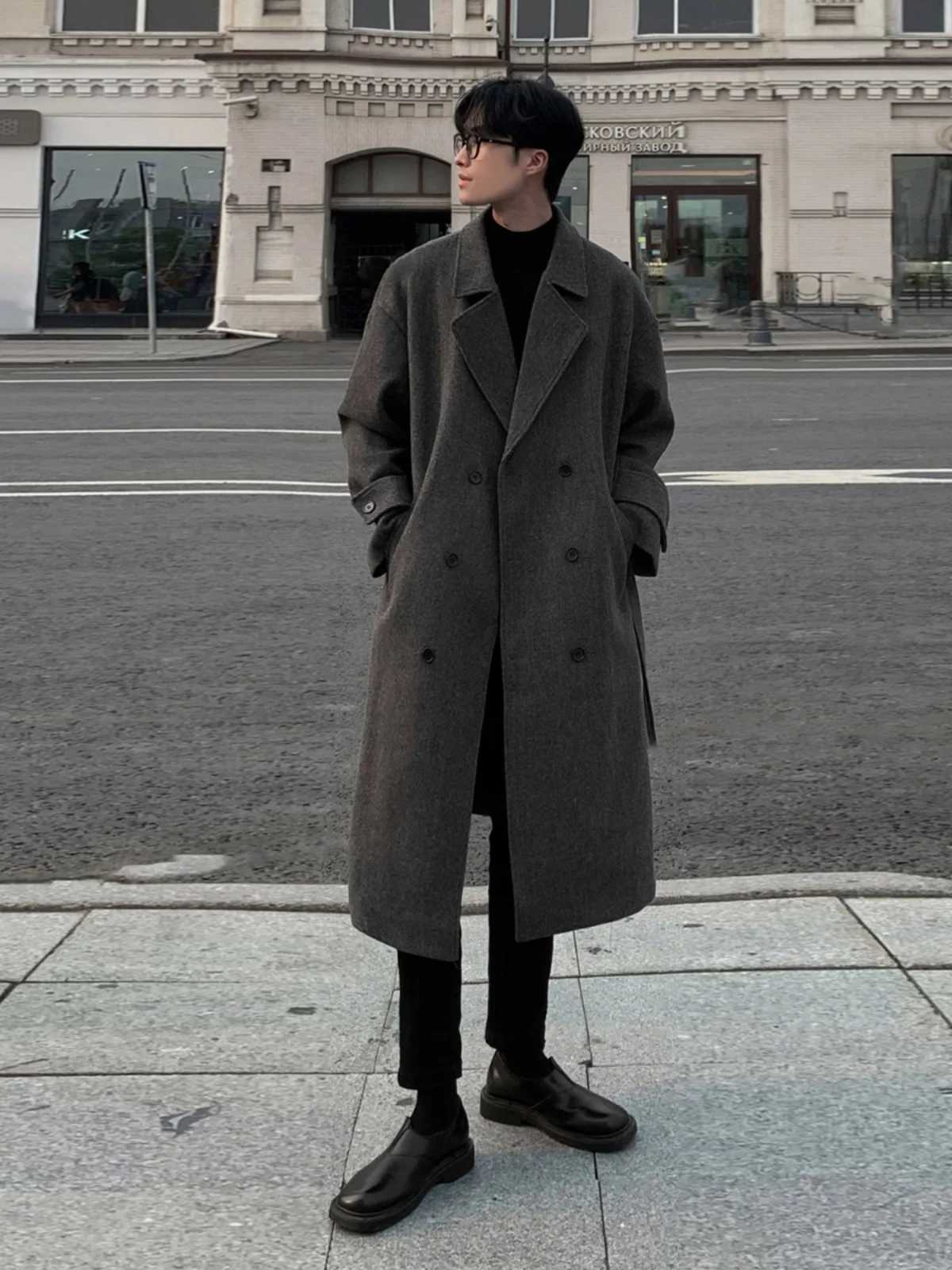 

ay Woolen Men's Coat Mid-Length Autumn Winter Korean Sle Suit Jaet lectual Street Sle Windbreaker Warmth Antifreeze