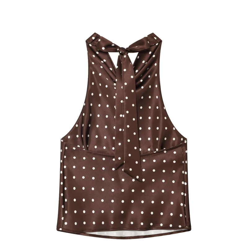 KEYANKETIAN 2026 Polka Dot Satin Halter Tank Top Cowl Neck Back Self Tie Bow Sleeveless Loose Elegant Casual Layering Vest