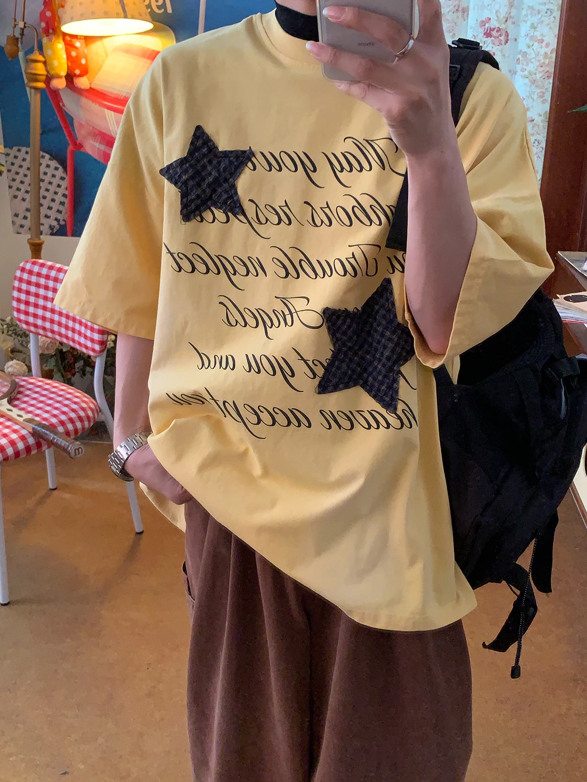 

Американская футболка свободного кроя с коротким рукавом, летняя, новая модная, с принтом звезд и букв, повседневный топ для мужчин и женщин