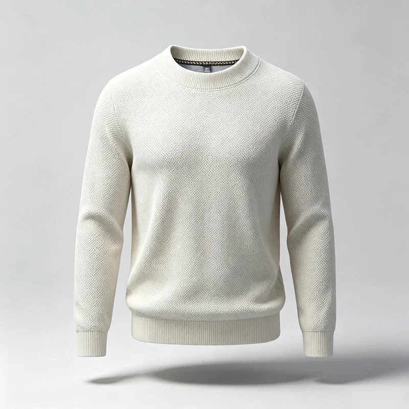 Mens Textured Long Sleeve Sweater Skin Friendly Soft Knit Surface Crew Neck Slim Silhouette All Match Male Apparel