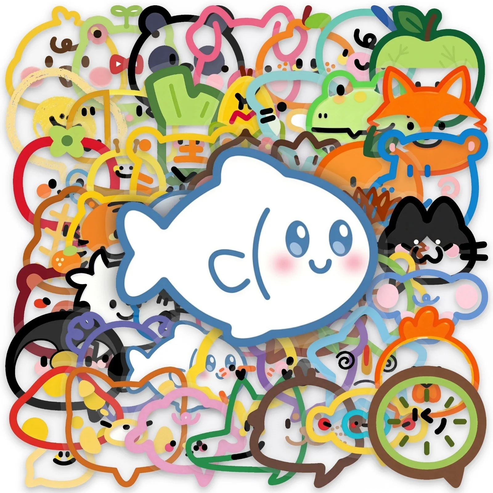 50PCS Cute Q Version Animals Stickers Soft Cartoon Dialogue Box Transparent PET Decals DIY Car Journal Decor Graffiti Sticker