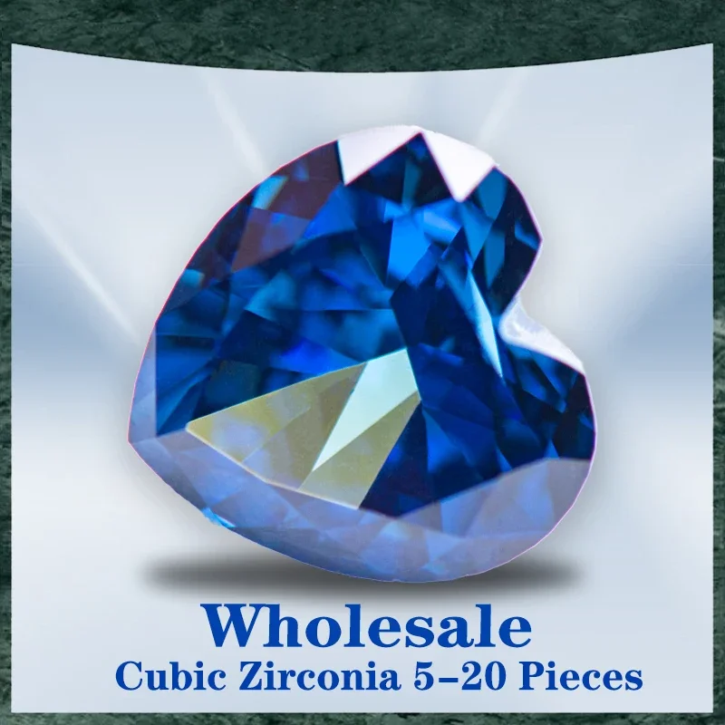 

Cubic Zirconia Wholesale No Certificate Crushed Ice Cut Heart Shape Royal Blue Color Charms Beads for Jewelry Making Materials