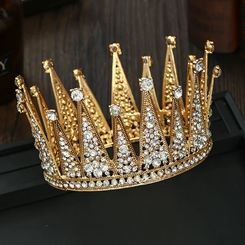 Golden Rhinestone Round Crown Tiara Hair Jewelry Wedding Hair Accessories For Bridal Crown Tiaras  Crystal Rhinestone Crown Gift