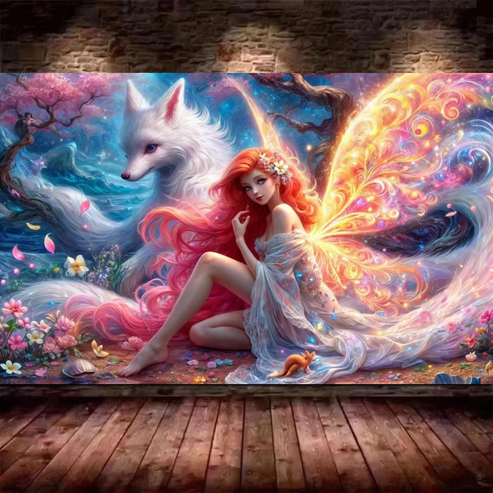 

DIY Vibrant Colors Beautiful Cartoon Girl And Wolf DIY 5D Diamond Painting New Arrival Full Mosaic Diamond Embroidery Big Size