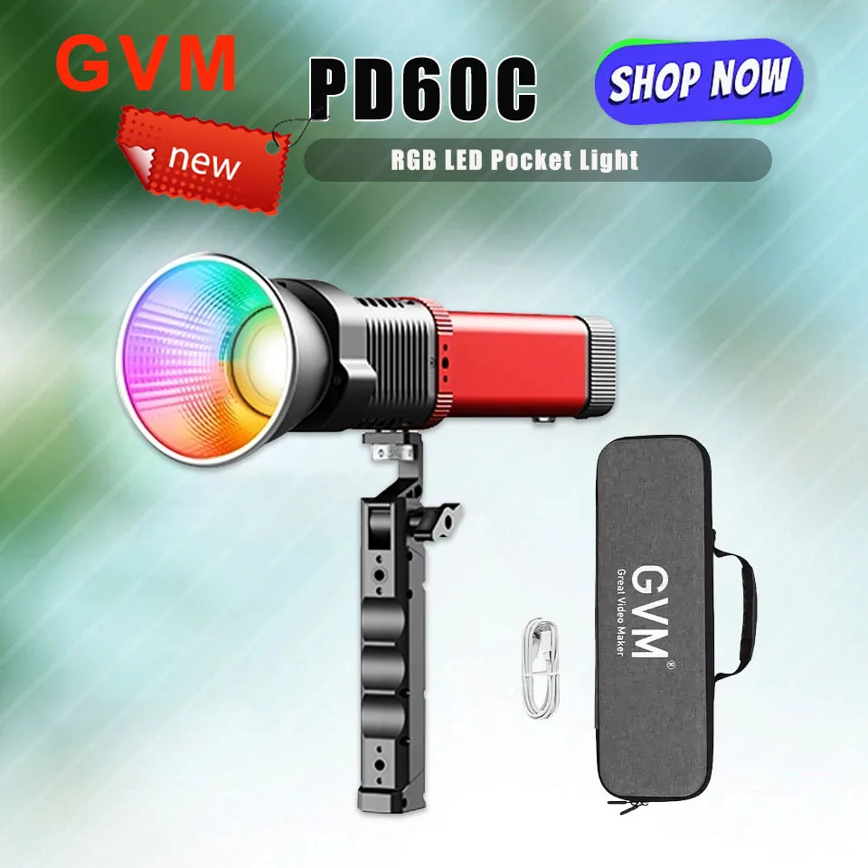 

GVM PD60C RGB LED Pocket Monolight 2700-680K 60W Full-color Photography Fill Light for Vlog Recording
