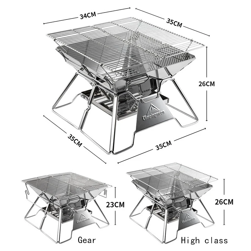 Picnic Barbecue Oven Rack Stainless Steel BBQ Charcoal Grill Portable Folding Home and Outdoor Barbecue Accessories