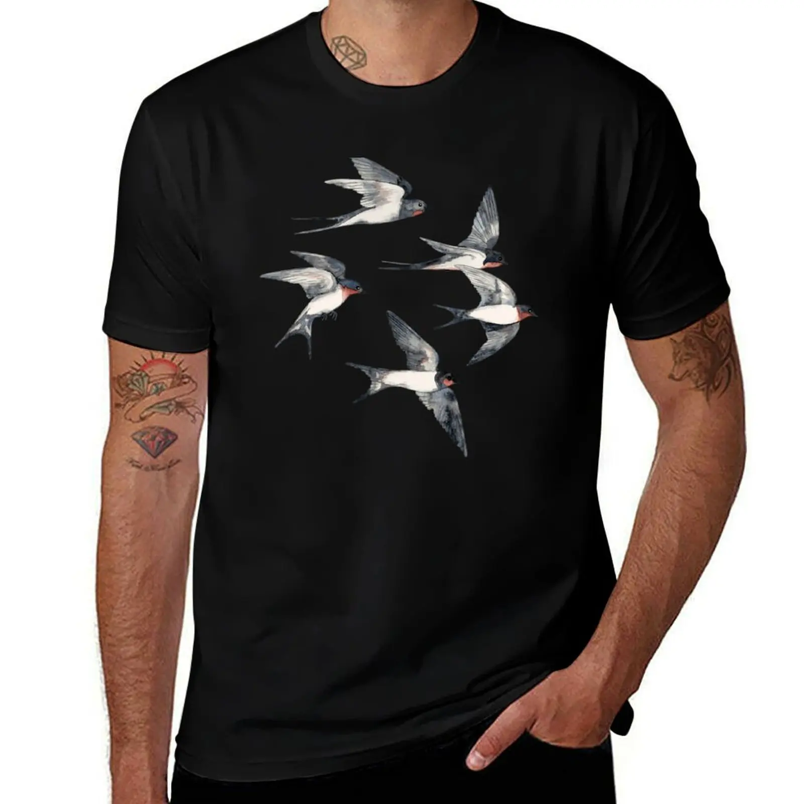 Blue Sky Swallow Flight T-Shirt Casual Loose Daily Wear T-Shirt