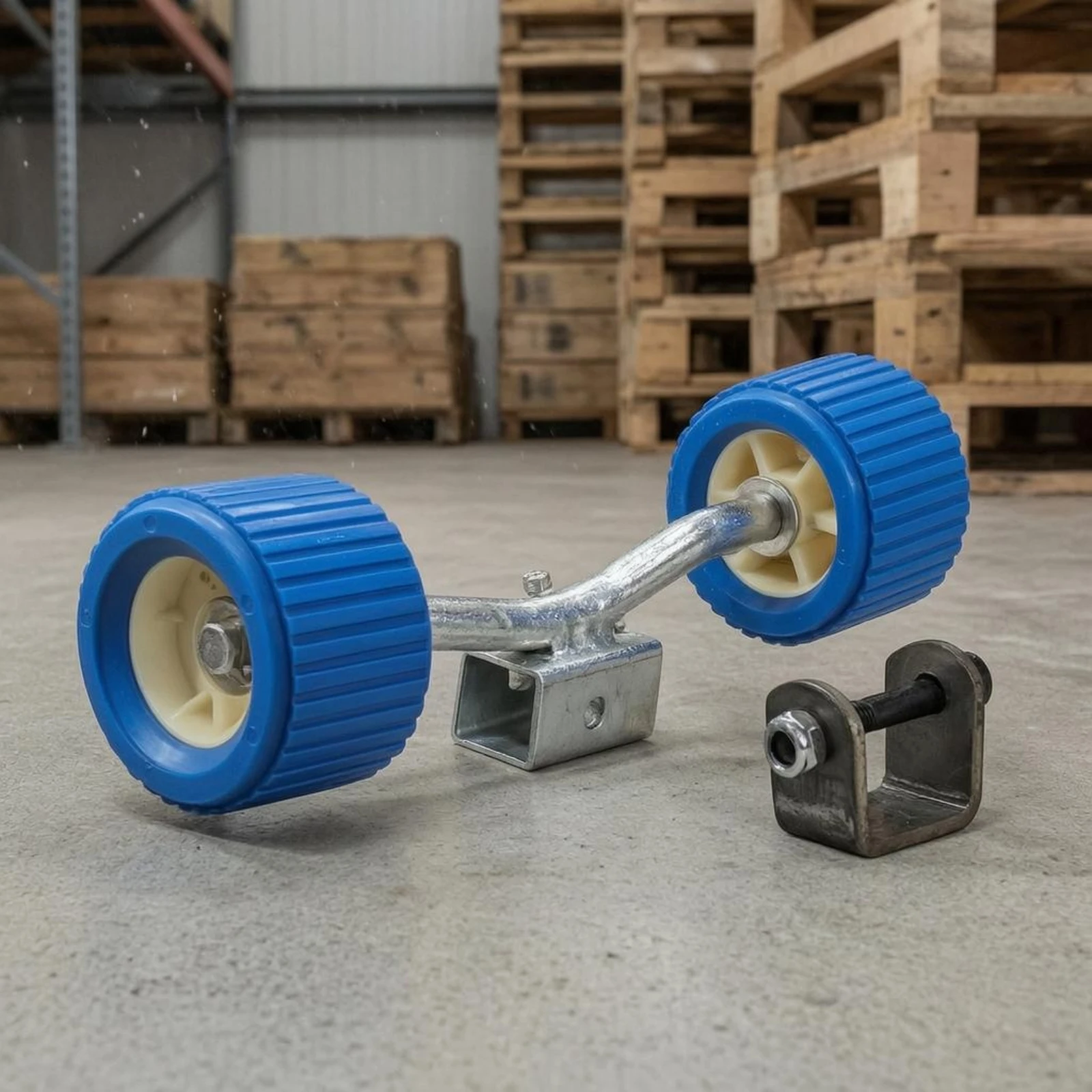 Trailer Side Roller Assembly Ribbed Rubber Boat Trailer Side Roller Marine Accessory Curved Metal Bracket Blue view 2