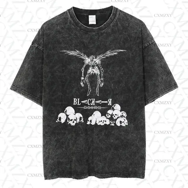 

Retro washed and old comics surrounding streets pure cotton printing short sleeves ins trend