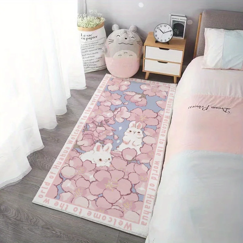 VIKAMA Teenage Girl Instagram-Style Carpet Bedroom Decorative Carpet Pink Short Shaggy Bedside Carpet Home Decorative Carpet