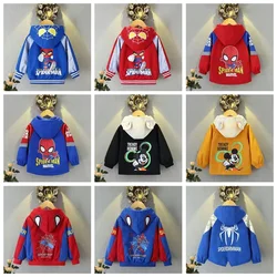 Boys Spring Autumn Coats Kids Jackets Mickey Spiderman Hooded Windbreaker With Hat Children Zipper Outerwear Baby Girls Clothes