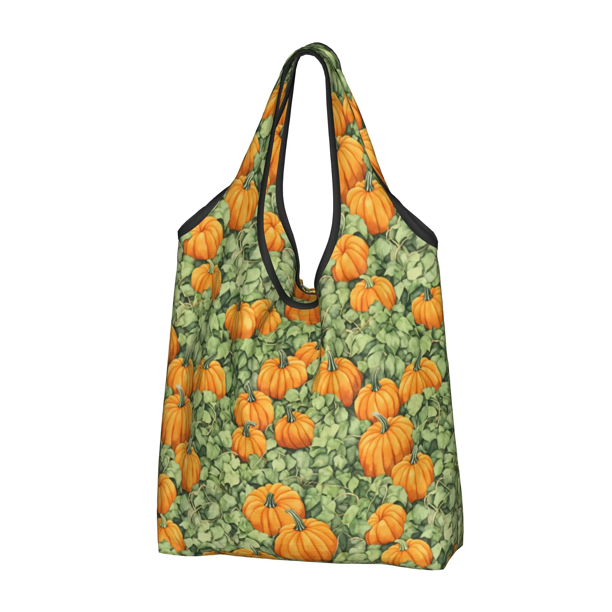Kawaii Autumn Pumpkin Patch Shopping Tote Bags Portable  Grocery Shoulder Shopper Bag