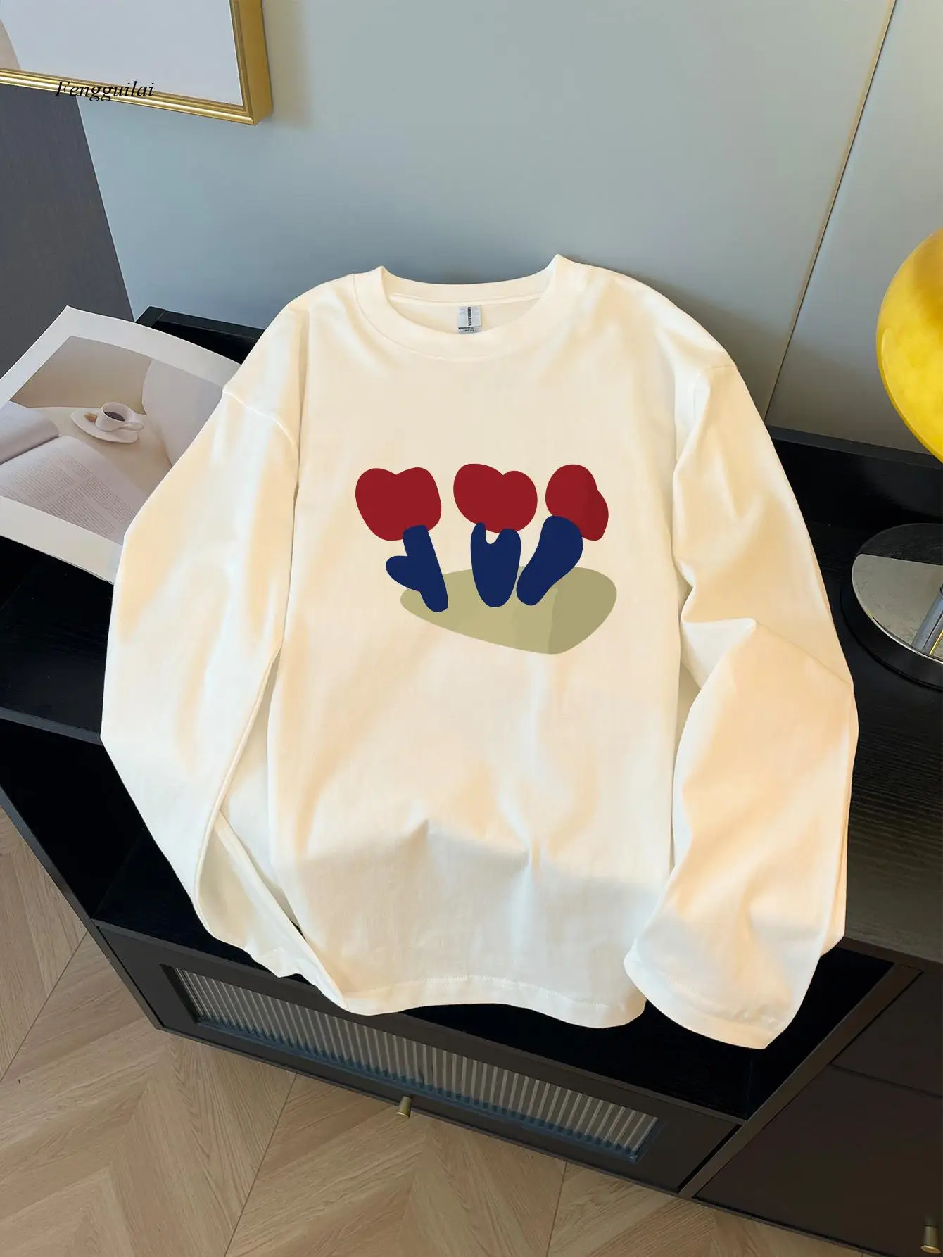 

Long Sleeve T-Shirt with Novelty & Quirky Print - Casual Round Neck Winter Warmth Suitable for Fall/Winter, Machine Washable
