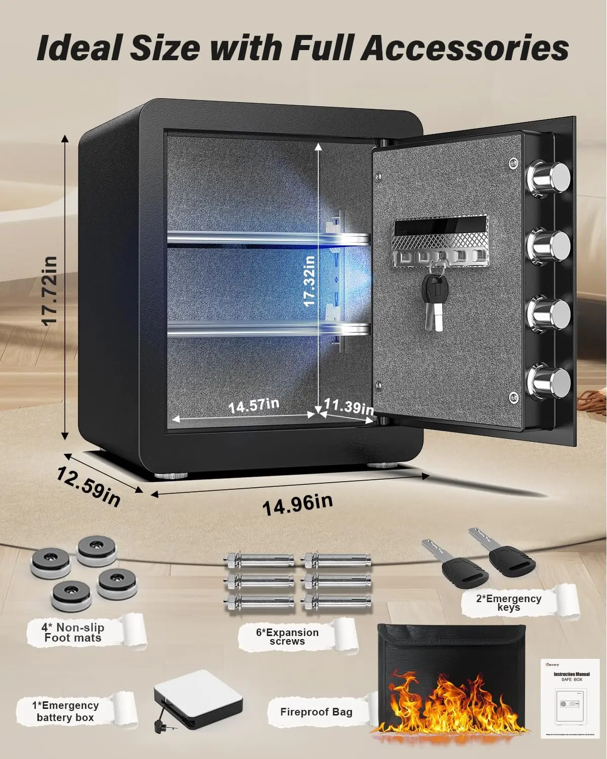 2.0 Cub Safe Box, Steel Security Safe and Lock Box with Backlit Touch Screen Keypad, Dual Alarm System, Mute Function and LED Li