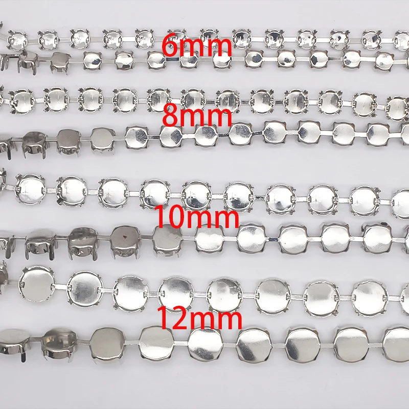 5 yards Stronggest Thickest 6mm 8mm 10mm 12mm 18mm round empty rivolis chain link for crystal settings silver plated metal claw