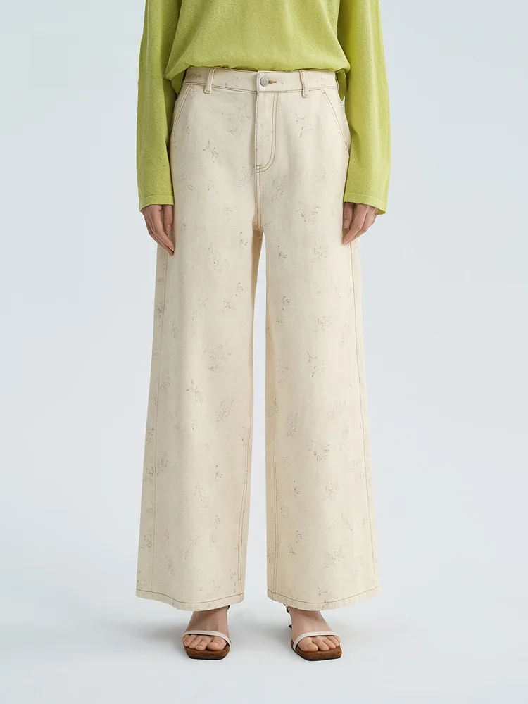 

Indicia Новые летние женские джинсы с высокой талией, прямые брюки из хлопка, повседневные, с цветочным узором F2B6NK114F