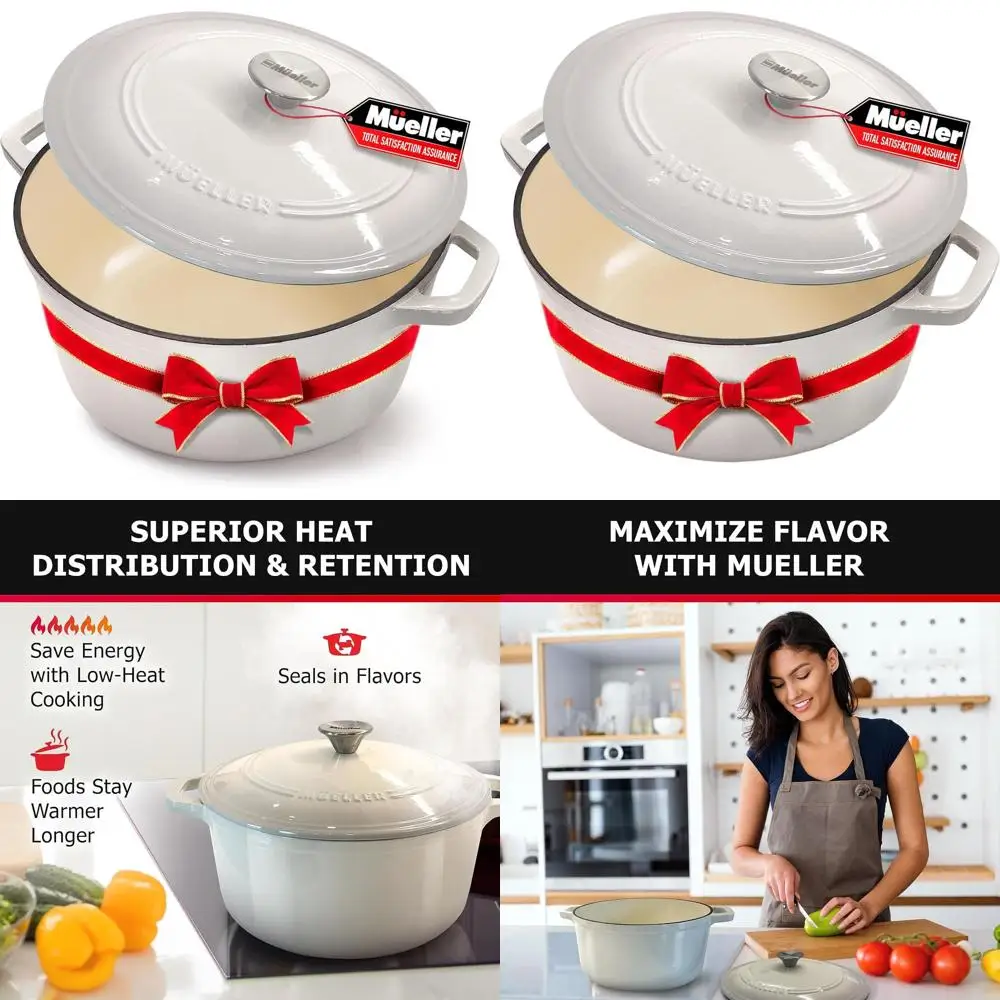 

Enameled Cast Iron Dutch Oven, 7.5 QT Heavy-Duty Casserole Dish and Braiser Pan with Lid, Oven-Safe up to 500° F, Suitable for A