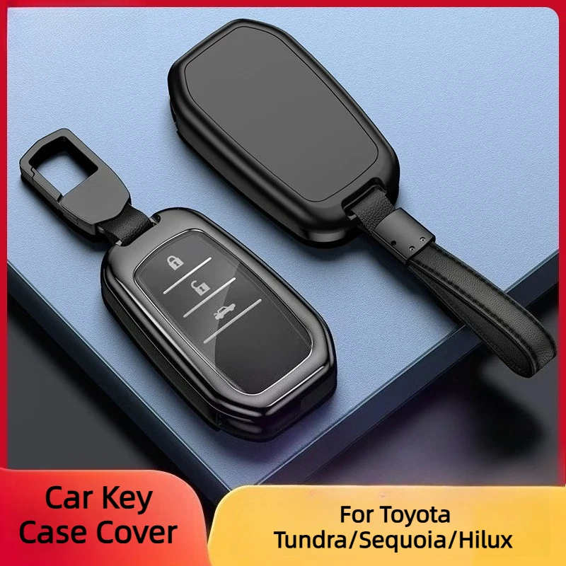 For Toyota Tundra/Sequoia/Hilux 2022-2026 Car Alloy Metal Full Wrap Key Case Cover Anti‑Drop Anti‑Scratch Key Fob Shell Keychain