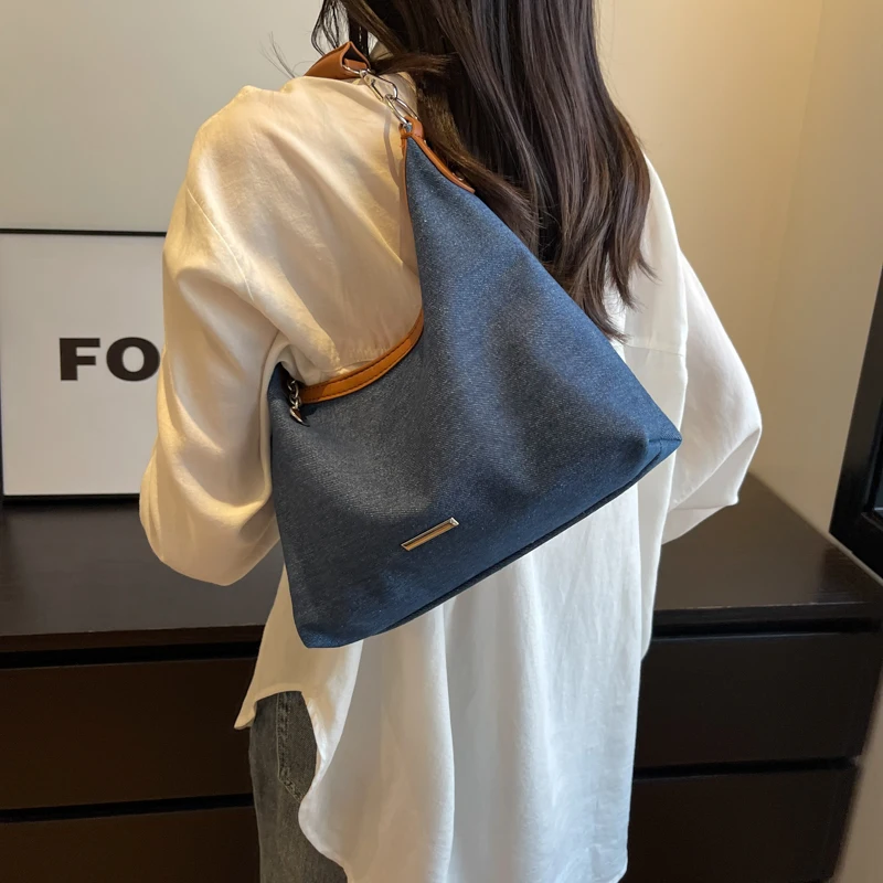 Denim Fabric Shoulder Bags For Women Luxury Designer Purses And Handbags Blue Underarm Hobos Casual Street Crossbody Totes 2023