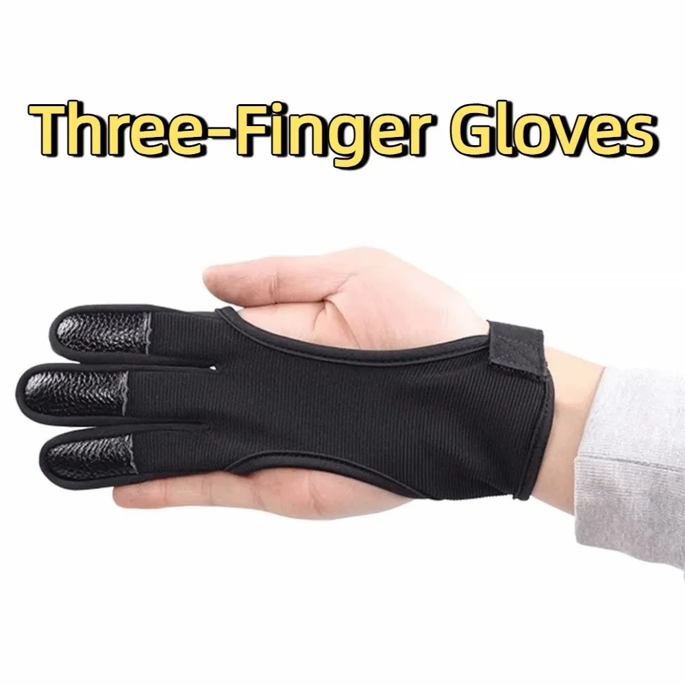Non-Slip Three-Finger Gloves Breathable Adjustable Recurve Bow Gloves Professional Leather Fingertip Shooting Protective Gloves