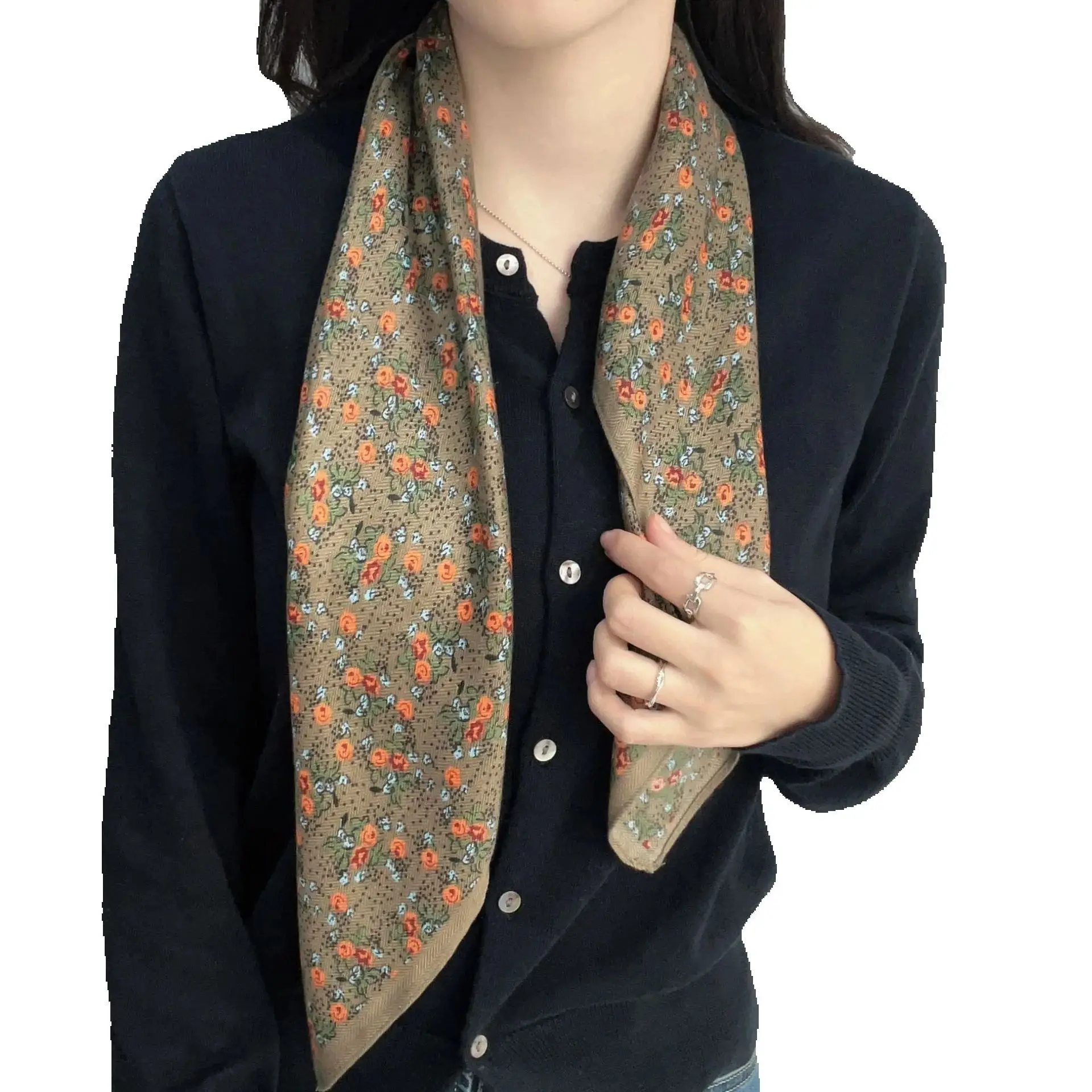

Flower Ins Small Fresh Retro Decorative Headscarf Small Square Scarf Soft Feel Scarf Floral Headband Decoration