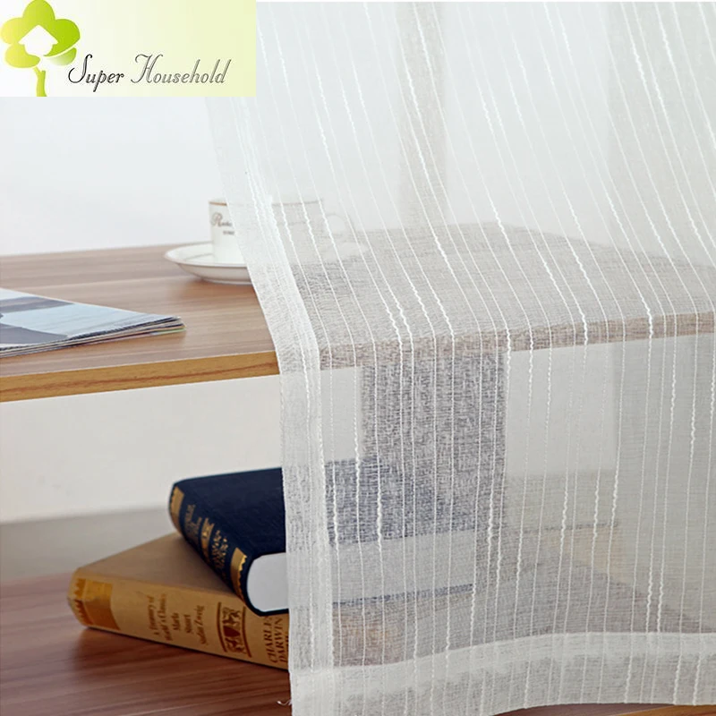 White All-Match Linen Stripe Window Screens Sheer Curtains For Living Room Tulle Modern Voile In Bedroom Balcony Yarn Decor