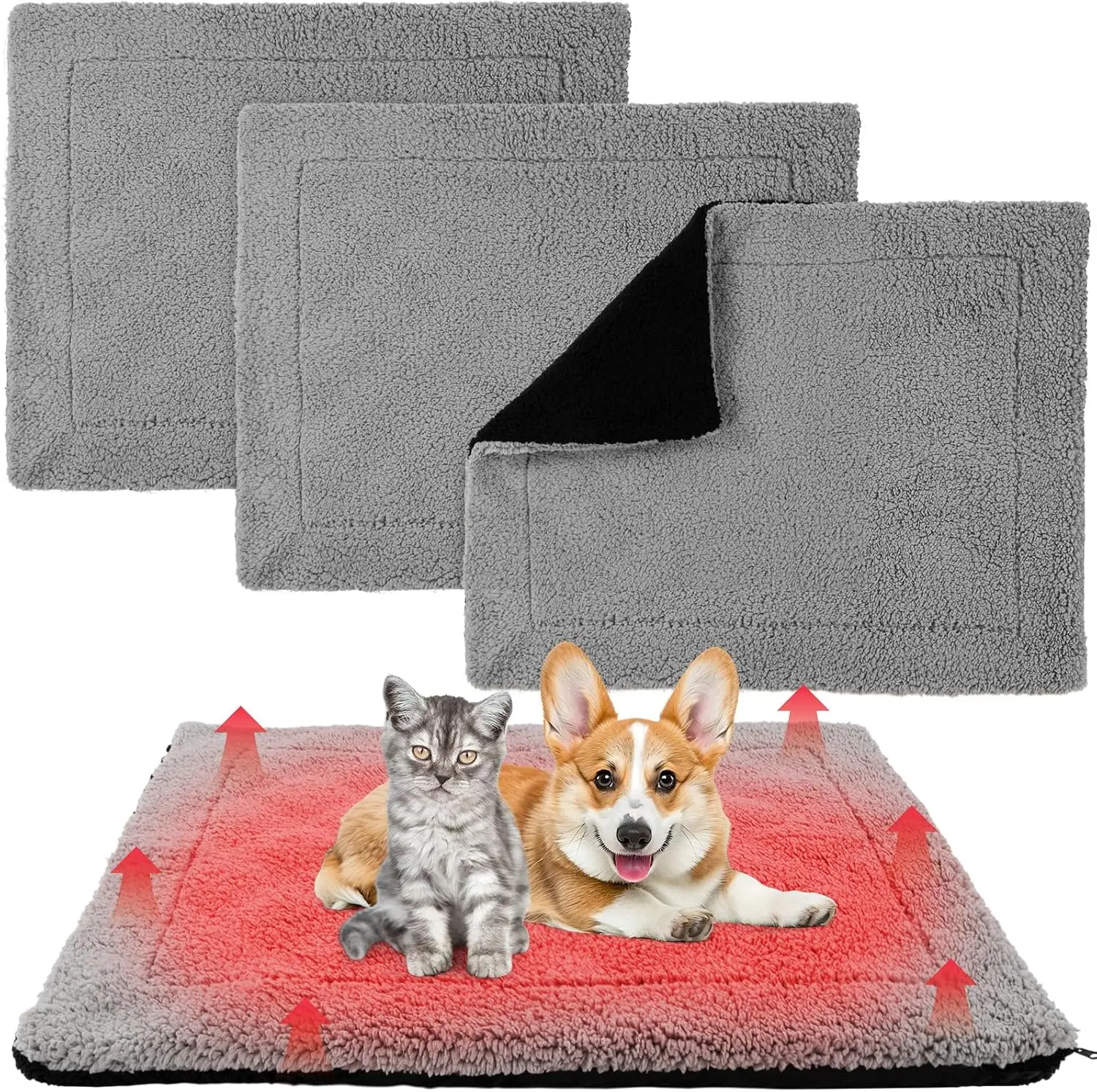 

3-Pack Self-Warming Pet Bed, 27x35 Inch, Thermal Mat for Cats & Dogs, Indoor/Outdoor Use, Washable (Black/Gray)